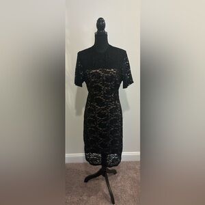 New York & Company Black Lace Zip Back Dress - Size Large